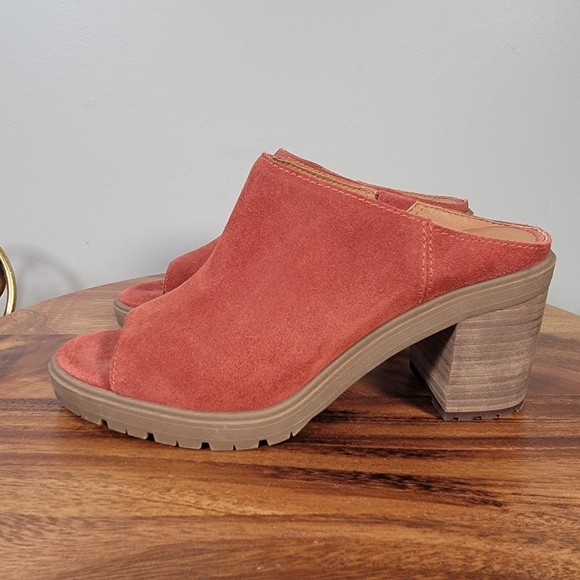 Lucky Brand Dalliey Chunky Mules Size 8.5 Suede Block Heel Pumpkin Spice Fall - Picture 8 of 12